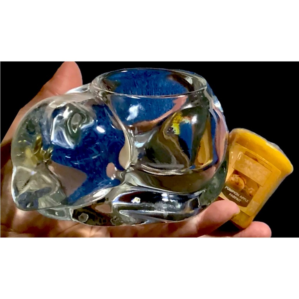 Indiana Glass Heavy Crystal Sleeping Cat  Candle Holder Bonus Yankee Candle